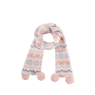 Girl's Knitted Jacquard PomPom Ends Christmas Scarf